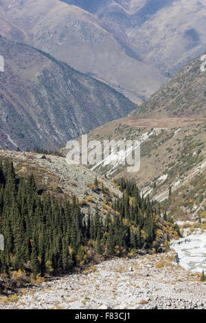 Il panorama del paesaggio montano di Ala-Archa gola nel giorno d'estate, il Kirghizistan. Foto Stock