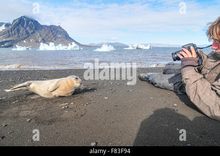 L'Isola di Svalbard vicino a l'Artico è uno dei luoghi più freddi sulla terra tuttavia il riscaldamento globale ha un impatto Foto Stock