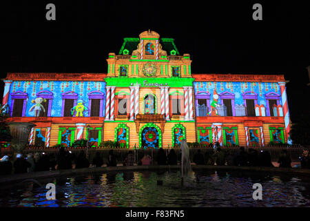 Celebrazione della luce organizzato dal commercio e industria camera nel centro della città, Montpellier, Francia Foto Stock