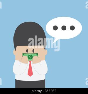 Imprenditore con dollaro fissato con nastro adesivo sulla bocca, Hush denaro, corruzione nozione Illustrazione Vettoriale