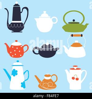 Autunno Inverno bollitore diversi colori pastelli bellissimo design retrò illustrazione vettoriale Illustrazione Vettoriale