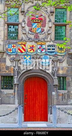 Porta di legno dell'antico castello Foto Stock