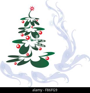 Albero di natale con palline rosse e stella. EPS10 illustrazione vettoriale. Illustrazione Vettoriale