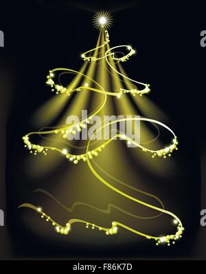 Golden albero di Natale con una stella e fiocchi di neve. EPS10 illustrazione vettoriale Illustrazione Vettoriale