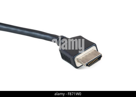 Cavo HDMI isolato su sfondo bianco con tracciato di ritaglio Foto Stock