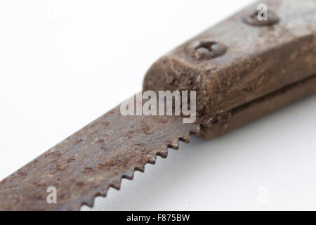 Visto / old handsaw isolato - vintage strumenti / sporco utensile da giardinaggio Foto Stock