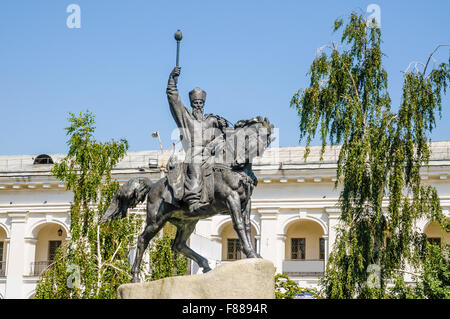 Equestrian di Petro Konashevych-Sahaidachny a Kontraktova Square a Kiev, Ucraina Foto Stock