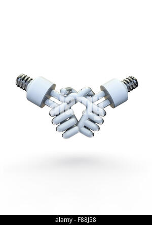 Energia handshake lampadina / 3D render di energia lampadine stringono le mani Foto Stock