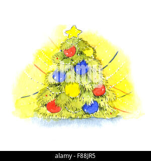 Albero di natale. Illustrazione ad acquerello Foto Stock
