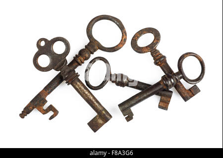 Il vecchio gruppo di tasti isolati su sfondo bianco Foto Stock