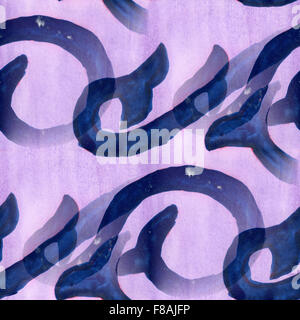 Fiori seamless sfondo viola ornamento acquerello fatti a mano Foto Stock