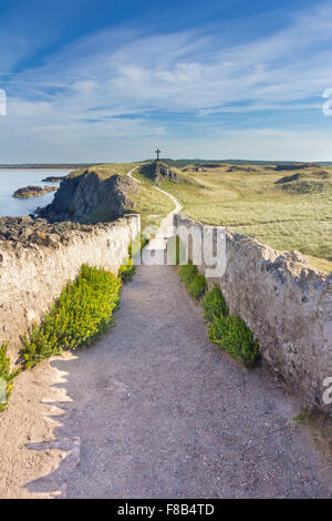 Il percorso che conduce a una croce sulla isola di Llanddwyn, Anglesey, Galles Foto Stock