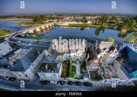 Vista dal castello di Amboise alla Valle della Loira, Francia Foto Stock