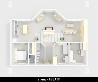 3D Interni rendering di prospettiva colorato appartamento con arredi Foto Stock