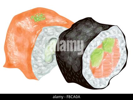 Sushi. Due pezzo isolato su un bianco Illustrazione Vettoriale