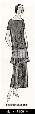 Parigi moda del 1923. Stile flapper degli anni '20. Frock di Louise Boulanger designer in velluto nero. Foto Stock