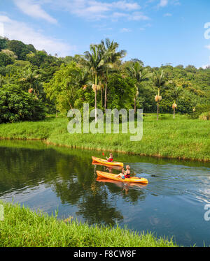 Kayaker esplorare il fiume Hanalei su Kauai Foto Stock