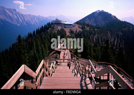 Il Parco Nazionale di Banff, Canadian Rockies, Alberta, Canada - Scala per punto di vista sulla montagna di zolfo al di sopra di Banff, estate Foto Stock