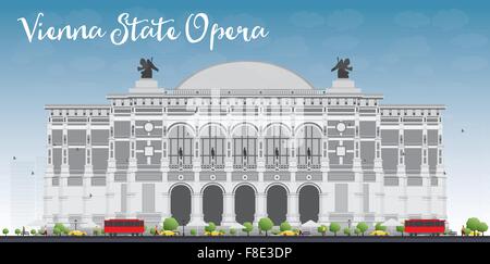 Opera di Stato di Vienna. Illustrazione Vettoriale. Gli affari e il turismo e con il concetto di punto di riferimento. Immagine per presentazione, banner, cartellone Illustrazione Vettoriale