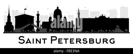 San Pietroburgo dello skyline della città in bianco e nero la silhouette. Illustrazione Vettoriale. Piatto semplice concetto per il turismo presentazione, ban Illustrazione Vettoriale