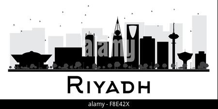Riyadh City skyline in bianco e nero la silhouette. Illustrazione Vettoriale. Piatto semplice concetto per il turismo presentazione, banner Illustrazione Vettoriale