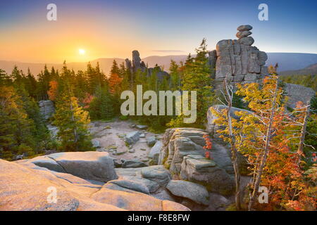 Sunrise a Karkonosze National Park, Polonia, Europa Foto Stock