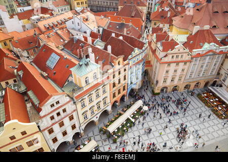 Ariel vista della Piazza della Città Vecchia di Praga, Repubblica Ceca, UNESCO Foto Stock