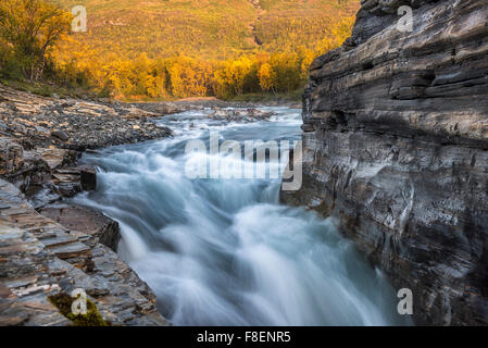 Abisko Canyon in autunno, Abiskojåkka, Abisko National Park, Lapponia, Svezia Foto Stock