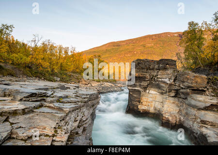 Abisko Canyon in autunno, Abiskojåkka, Abisko National Park, Lapponia, Svezia Foto Stock