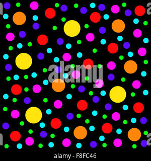 Un sacco di puntini multicolori sparsi su uno sfondo nero. Foto Stock
