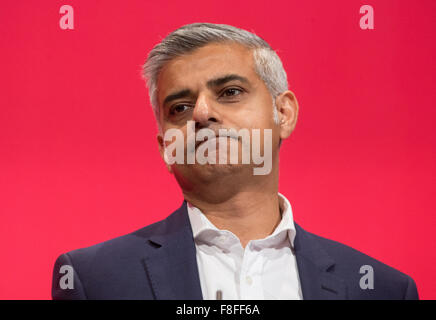 Ombra del Segretario di Stato per la giustizia e l'Ombra Lord Cancelliere,Sadiq Khan parla al partito laburista conferenza Foto Stock