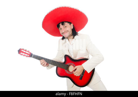 Mexican chitarrista isolato su bianco Foto Stock