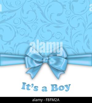 Baby Boy doccia Scheda di invito con Blue Ribbon di prua Illustrazione Vettoriale