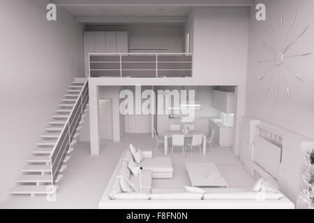 3D Interni rendering di un moderno piccolo loft Foto Stock