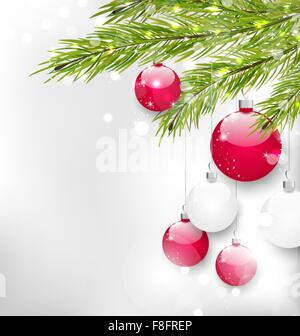 Natale Glitter Card con rami di abete Illustrazione Vettoriale