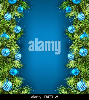 Vacanze inverno sfondo con rametti di abete e le sfere di vetro Illustrazione Vettoriale