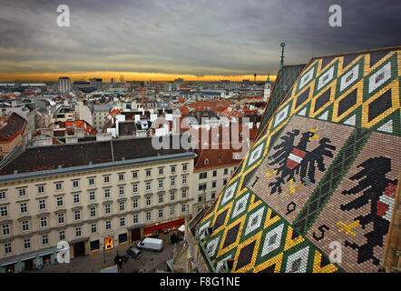 Vista dalla torre nord di Stephansdom (St la cattedrale di Santo Stefano), Vienna, Austria. Foto Stock
