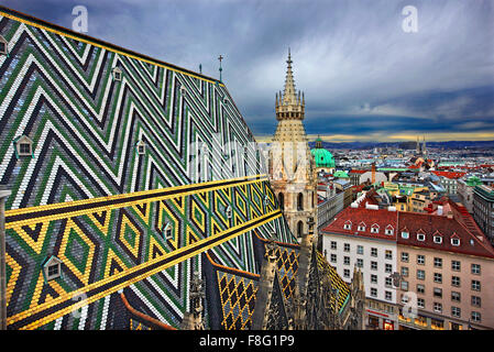 Vista dalla torre nord di Stephansdom (St la cattedrale di Santo Stefano), Vienna, Austria. Foto Stock