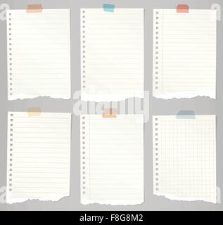 Serie di notebook strappato le carte con linee griglia, colorate e nastro adesivo Illustrazione Vettoriale