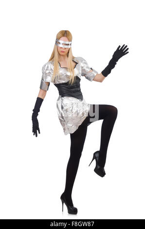 Donna in tech concetto isolato su bianco Foto Stock