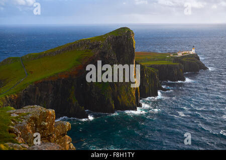 Vista aerea del punto Neist scogliere, Isola di Skye in Scozia Foto Stock