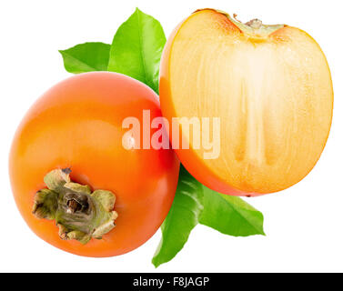 Persimmons gustosi isolato su uno sfondo bianco. Foto Stock