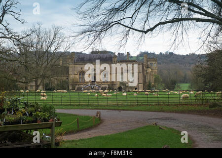 Lacock villaggio nel Wiltshire, Inghilterra UK Lacock Abbey dalla strada Foto Stock