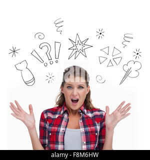 Immagine composita della donna scioccato urlando Foto Stock