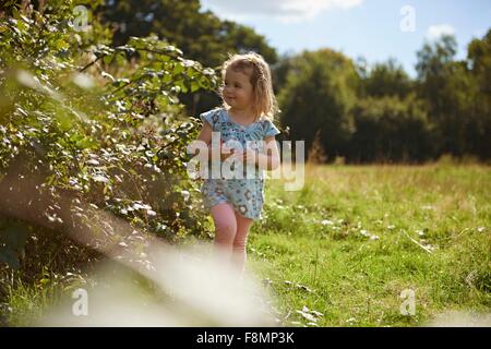 Giovane ragazza camminare attraverso il campo Foto Stock