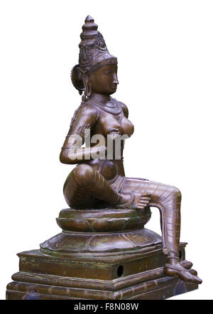 Dea Parvati induismo shiva moglie scultura in bronzo isolati su sfondo bianco Foto Stock