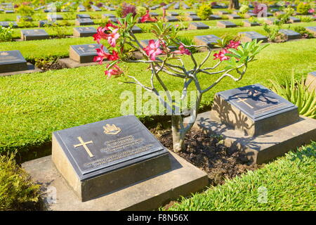 Thailandia - Kanchanaburi, cimitero per Allied ucciso la costruzione del ponte sul fiume Kwai Foto Stock