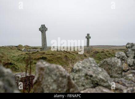 Lapidi del cimitero vecchio su Lundy Island nel canale di Bristol, Regno Unito Foto Stock