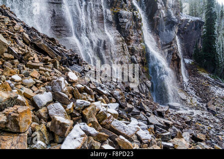 Sette sorelle cascata, Parco Nazionale di Yoho, British Columbia, Canada Foto Stock