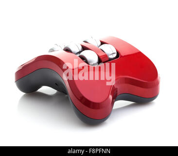 Elettrica a vibrazione del massaggiatore in piedi su sfondo bianco Foto Stock